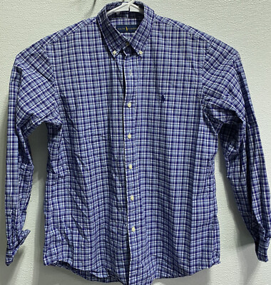 #ad Polo Ralph Lauren Mens Long Sleeve Blue Checkered Button Down Size Large $15.15