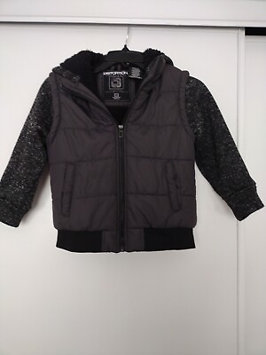 #ad Boys Distortion Jacket Size 5 6 Fleece Inside Puffer Outside Jacket Hood Zipper $15.00