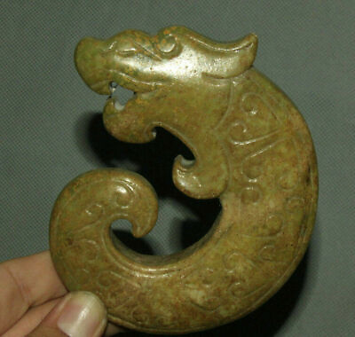 #ad Pendentif amulette des troupes du dragon de jade vert de la culture Hongshan EUR 25.00