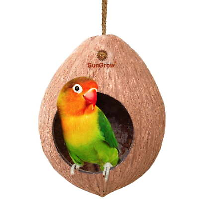 #ad SunGrow Finch amp; Parrot Coconut Shell Bird Nests amp; Birdseed Storage $11.61