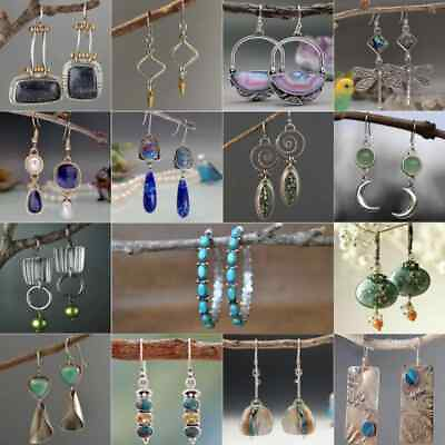 #ad 925 Silver Hoop Stud Dangle Cubic Zirconia Earrings Women Wedding Jewellery Gift C $2.76