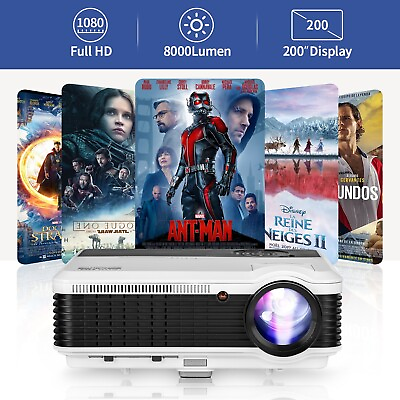 #ad 8000LM Android Blue tooh LED Projector 1080p HD Home Theater PS4 Game HDMI*2 USB $156.95