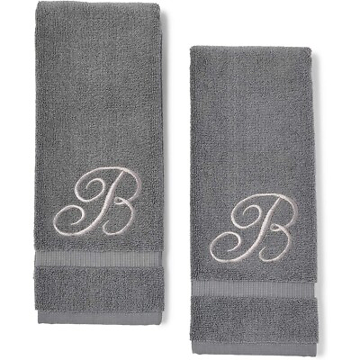 Monogrammed Hand Towels Letter B Embroidered Gift 16 x 30 in Grey Set of 2 $18.99