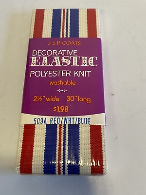 #ad Decorative Elastic NIP By Polyester Knit Striped 2 1 2quot; x 30quot; Red White Blue Jamp;P $9.99