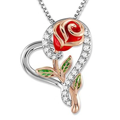 #ad Rose Flower Heart Pendant Necklace Gift for Mom Wife Daughter Jewelry birthday $2.50