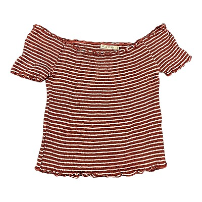#ad Heart Hips Off The Shoulder Crop Top Red amp; White Striped Women#x27;s Size Medium $6.99