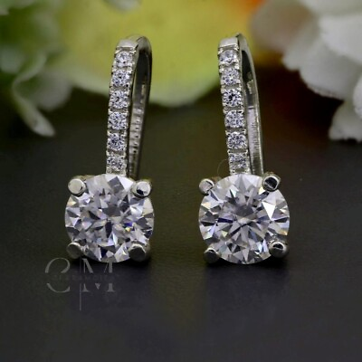 #ad Moissanite Drop Dangle Earrings Solid 14K White Gold 2.50 CT Round Excellent Cut $239.08