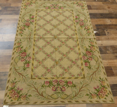 #ad 4#x27;x6#x27; Chic Stunning French Aubusson floral hand knotted wool Needlepoint rug $359.40