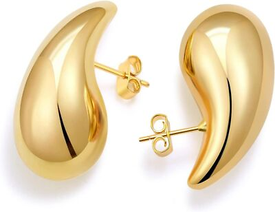 #ad Chunky Gold Hoop Earrings for Women Lightweight Teardrop Jewelry for Girls H $26.44