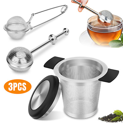 #ad 3x Tea Infuser Stainless Steel Strainer Long Handle Mesh Ball Loose Leaf Filter $14.98