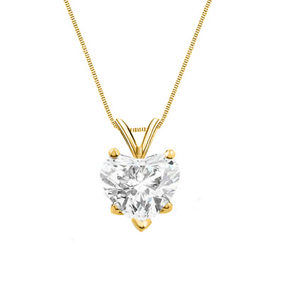 #ad 2 Ct Heart Shaped Real Solid 14K Yellow Gold Solitaire Pendant 18quot; Necklace $239.97