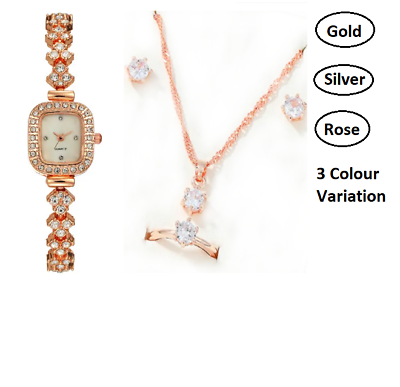 #ad Watch Gift Set For Women Bracelet Earrings Necklace 5 Piece Rhinestone Jewellery GBP 14.99