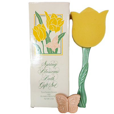 #ad Vintage Spring Blossoms Bath Gift Set NOS Tulip Sponge Butterfly Soap $17.05