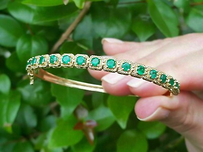 #ad Valentine Gift Round Lab Created Emerald Diamond Bracelet 14K Yellow Gold Plated $188.99