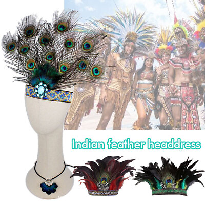 #ad Indian Feather Womens Headdress Hippie Festival Fancy Dress Headwear Hair Crown $12.08