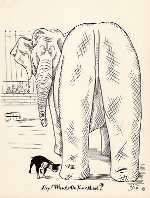 #ad Humorous Boston Terrier amp; Elephant Print 1930s Illustration Art by Zito 5361p $17.95
