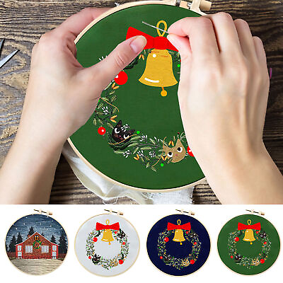 #ad Christmas Hand Embroidery Kit Beginner Sewing Craft Stamped Embroidery Kit Gift $13.59