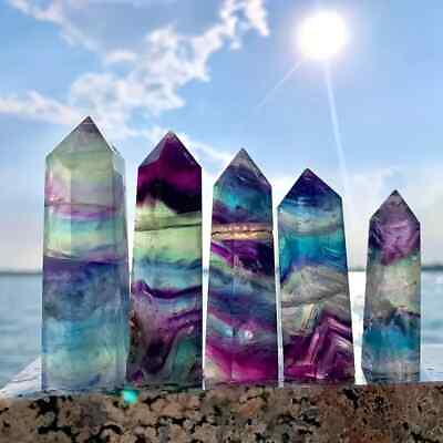 #ad Natural Rainbow Fluorite Tower Point Obelisk Healing Crystal Mineral Specimens $15.01