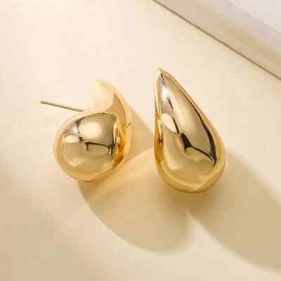 #ad Stainless Steel Gold Chunky Dome Drop Earrings for Women Teardrop Style $9.57