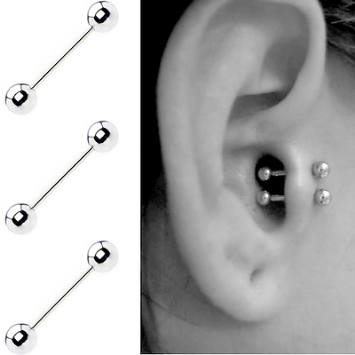 #ad 3 PC 16G SURGICAL STEEL BARBELL EAR CARTILAGE HELIX DAITH TRAGUS NOSE STUD Helix $9.99