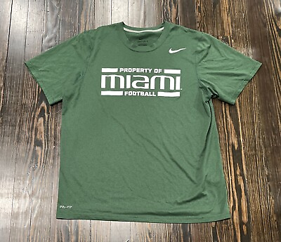 #ad Nike Dri Fit Property Of Miami Hurricanes Football Tee Shirt Men’s Large Green $14.99