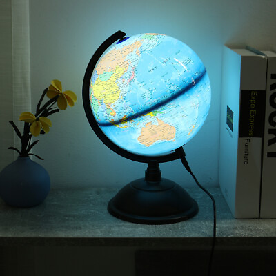 #ad LED World Globe Earth Map Rotating Geography Ocean Classroom Learn Desktop 20cm $34.67