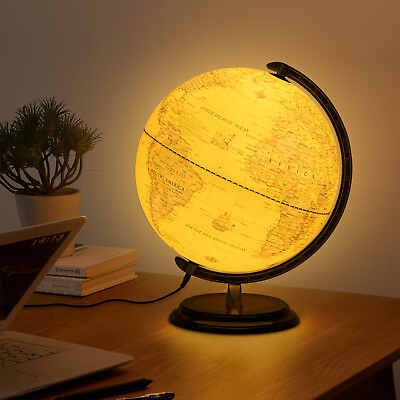 #ad 12#x27;#x27; Illuminated World Globe W LED Light Rotating Education Cartography Map USA $43.69