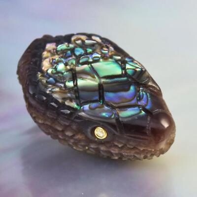 #ad Snake Head Bead Carving Abalone Black Mother of Pearl Pinna Shell Diamond 4.16g $66.00