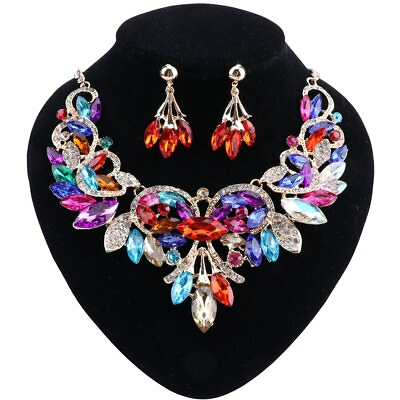 Women Crystal Wedding Bride Party Costume Necklace Earring Jewelry Set 10 Colors $11.99