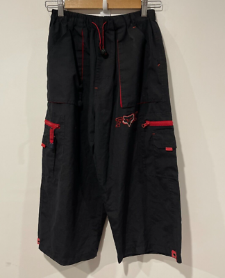 #ad Fox Cargo Shorts Women Small Black Red Drawstring Elastic Waist Zip Pocket Comfy AU $29.99