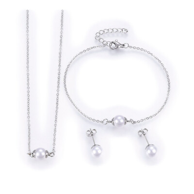 #ad Stainless Steel Set Pendant Necklace Stud Earrings Bracelet Silver 16.5quot; Z754 $8.99