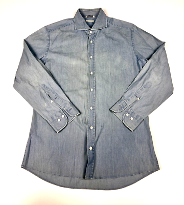 #ad Suitsupply Denim shirt blue long sleeve Button down Cotton Men#x27;s 15.5 M $18.69