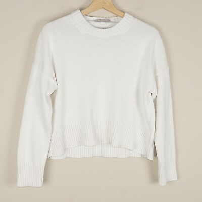 #ad Everlane 100% Cotton White Crew Neck Chunky Knit White Sweater Womens Sz XS $24.00
