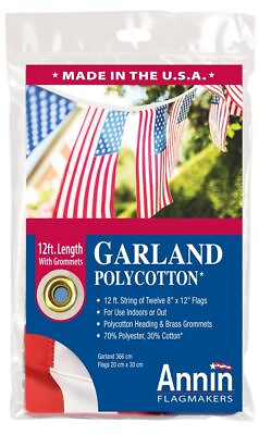 #ad Annin 12’ American Flag Garland with 12 Patriotic 8 X 12 Flags Brand New $14.99