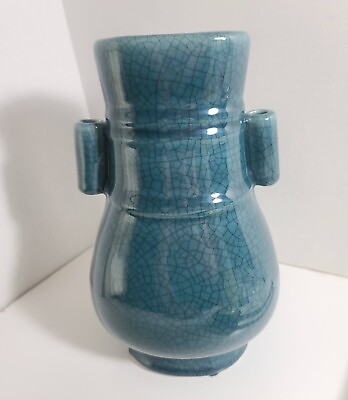 #ad 11quot; China ancient Porcelain Song dynasty Ru kiln crackle glaze blue ear bottle $150.00