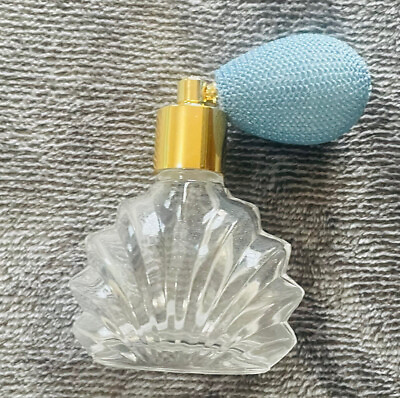 #ad Vintage Decorative Glass Perfume Bottle with Blue Atomizer Empty EUC $15.85
