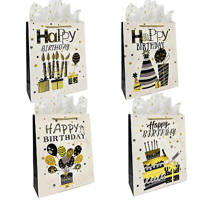 #ad 12.6“x10.2”x3.9“Large Birthday Gift Bags with Tissue Paper 4 Pack Birthday Gi... $17.09