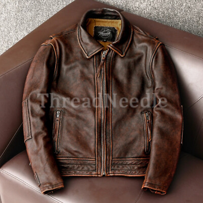 #ad Mens Vintage Style Antique Brown Biker Cafe Racer Real Leather Motorcycle Jacket $89.99