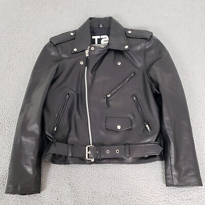 #ad VINTAGE Terminator T2 Leather Jacket Mens Extra Large Black Universal Motorcycle $300.00