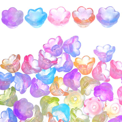#ad 60 Pcs Gradient Colored Flower Hat Jewelry Beads Caps Spacer Flowers $10.60