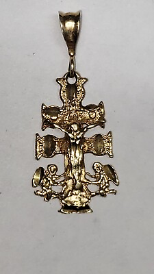 #ad 14k Yellow Gold Caravaca Cross Charm Pendant Necklace Pendant $210.00
