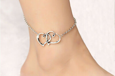 #ad Double Heart Women Anklet Bracelet Foot Jewelry Silver Plated tone Girl Present $2.69
