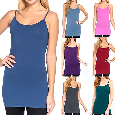 #ad Womens Cotton Stretch Long Camisole Tank Top Cami Tunic Layering Plain Solid $8.99