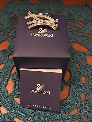 #ad SWAROVSKI Swan Signed Crystal Rhodium Ring NWT New with Box s7.5 $42.00