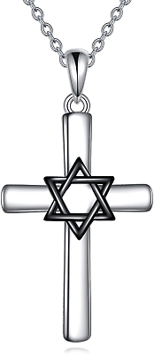 #ad Star of David Cross Necklace for Women 925 Sterling Silver Crucifix Pendant Gift $104.83