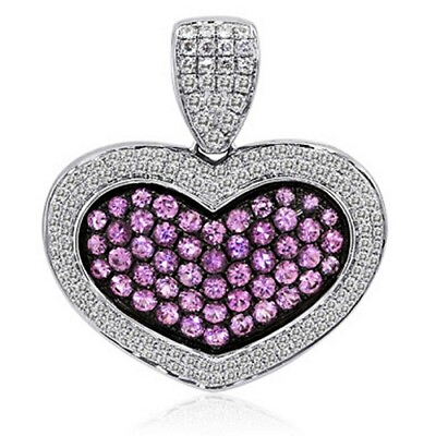 #ad Lucky Heart Shape Love Women#x27;s Gift Pendant Pink CZ Studded 925 Sterling Silver $335.99