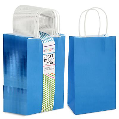 25 Pack Gift Bags with Handles 5.3x3.2x9 Inches Small Kraft Paper Bag Blue $17.99