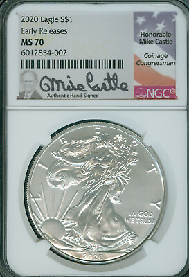 #ad 2020 P 1oz Silver Eagle Early Release NGC MS 70 Mike Castle Signed $80.00