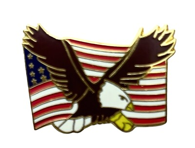 #ad Eagle amp; USA American Flag Flying Hat or Lapel Pin H15705 F5D23V $11.79