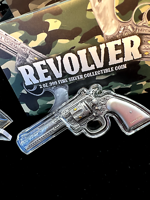 #ad NEW Silver Revolver Gun Pistol Coin Legal Tender Tchad 2 oz Antiqued High Relief $265.00